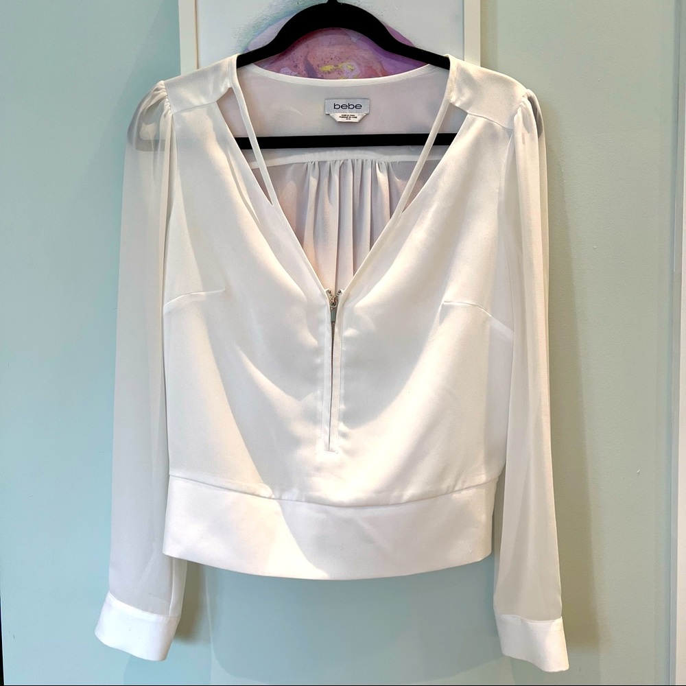 Bebe Sheer Sleeve White Blouse - Size M